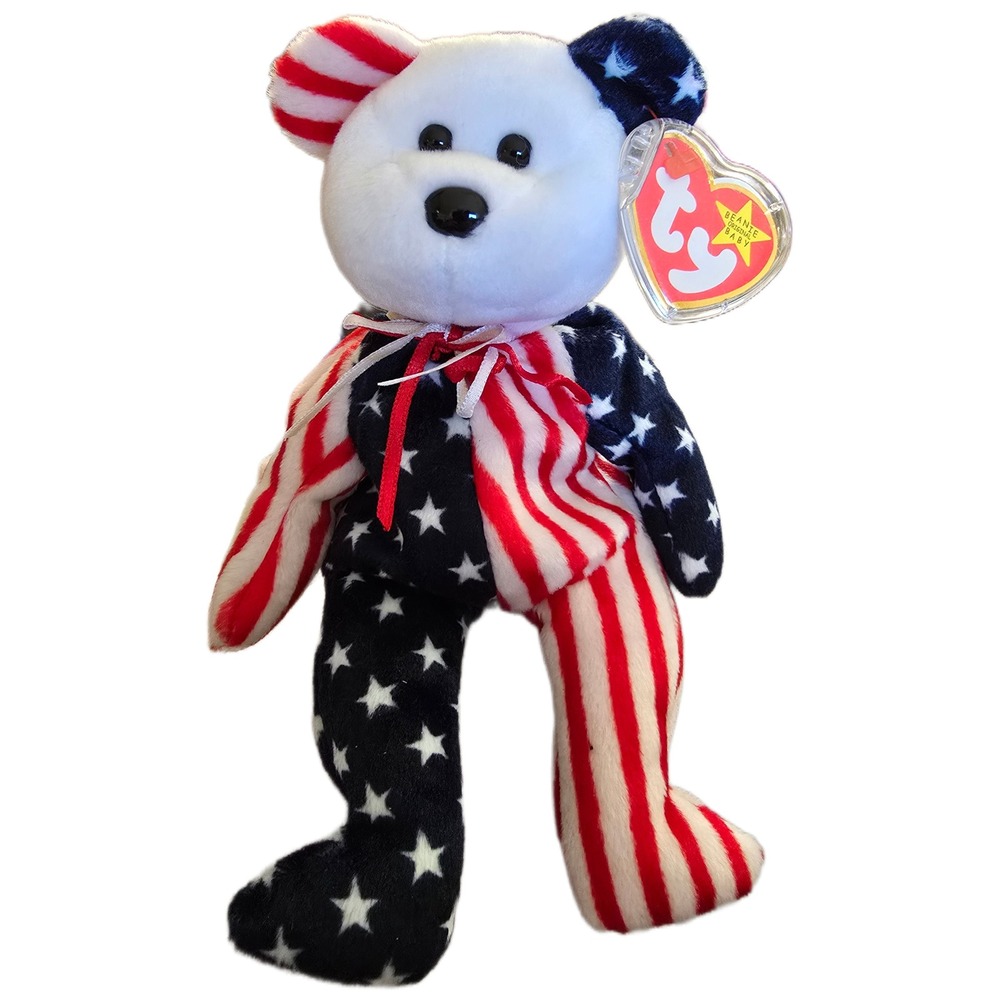 Ty Beanie Baby Spangle Bear Patriotic American Flag Plush 1999 Red White Blue
